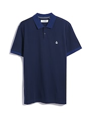 Original Penguin Blue Mini Geo Print Jacquard 100% Cotton Polo Shirt in Medieval - Image 4 of 4