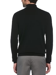 Original Penguin Quarter Zip Tipped Polo Collar 100% Cotton Black Sweater - Image 2 of 4