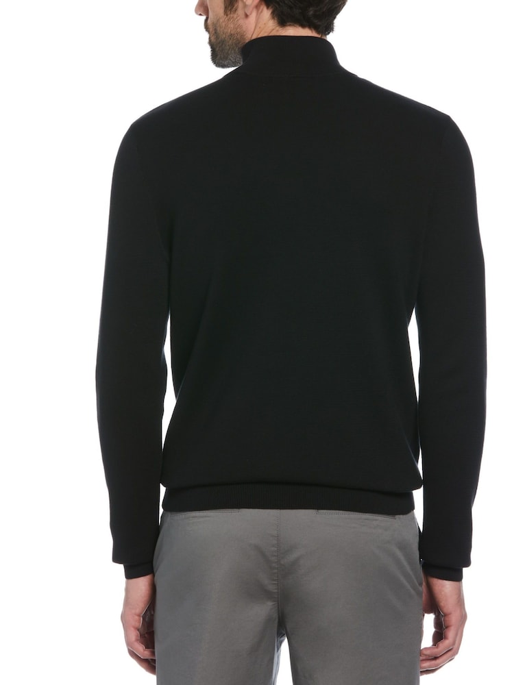 Original Penguin Quarter Zip Tipped Polo Collar 100% Cotton Black Sweater - Image 2 of 4