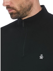 Original Penguin Quarter Zip Tipped Polo Collar 100% Cotton Black Sweater - Image 3 of 4