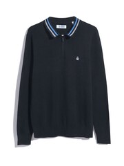 Original Penguin Quarter Zip Tipped Polo Collar 100% Cotton Black Sweater - Image 4 of 4