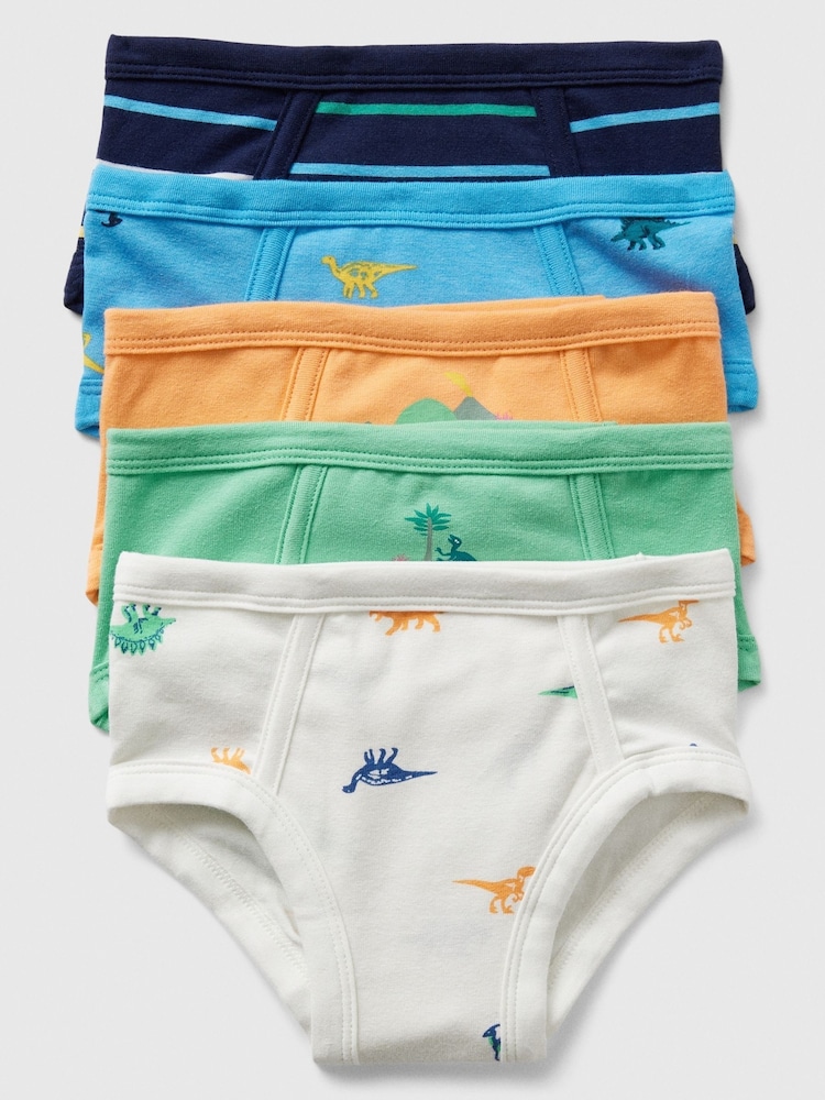 Gap Blue Dinosaur Print 5 Pack Cotton Stretch Briefs (2-5yrs) - Image 1 of 3 Gap Blue Dinosaur Print 5 Pack Cotton Stretch Briefs (2-5yrs) - Image 1 of 3