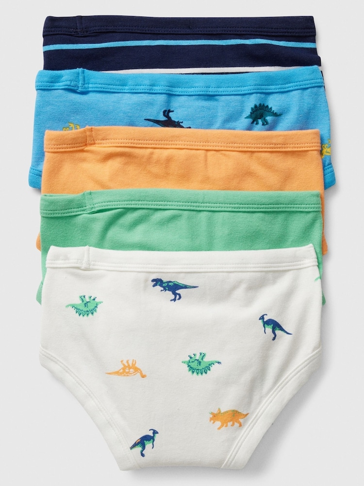 Gap Blue Dinosaur Print 5 Pack Cotton Stretch Briefs (2-5yrs) - Image 2 of 3 Gap Blue Dinosaur Print 5 Pack Cotton Stretch Briefs (2-5yrs) - Image 2 of 3