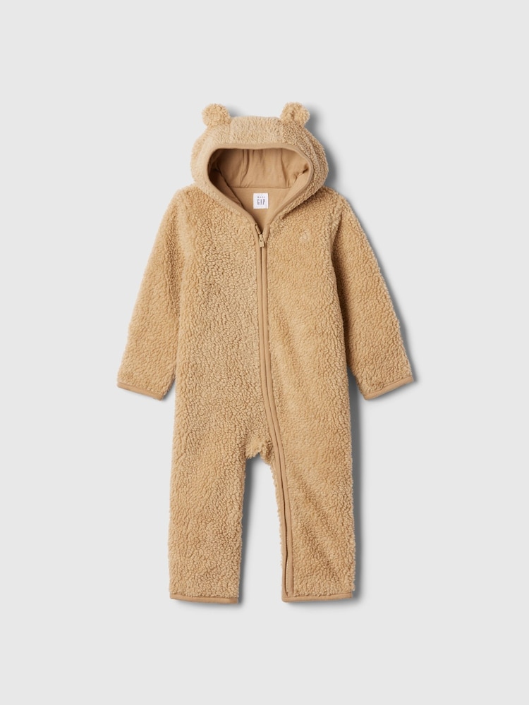 Gap Brown Sherpa Bear Hooded Footless Pramsuit (Newborn-24mths) - Image 1 of 2