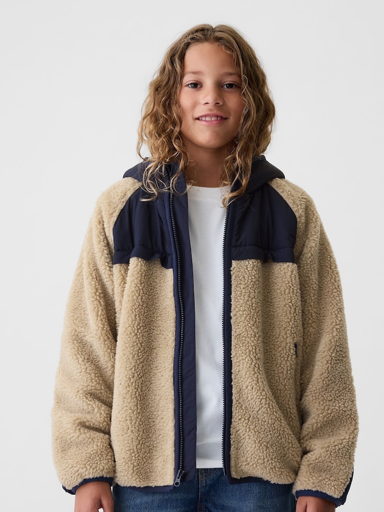 Gap Beige Sherpa Zip Up Hooded Fleece (4-13yrs) - Image 1 of 5