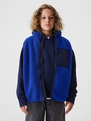 Gap Blue Sherpa Zip Up Gilet (4-13yrs) - Image 1 of 5