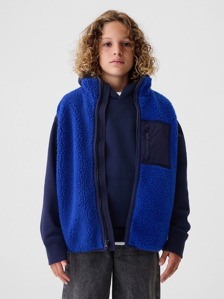 Gap Blue Sherpa Zip Up Gilet (4-13yrs) - Image 1 of 5 Gap Blue Sherpa Zip Up Gilet (4-13yrs) - Image 1 of 5