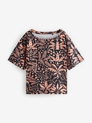 Noir/Tan - Coupe décontractée Boxy 100% Cotton Slouch Shoulder T-shirt - Image 5 of 7