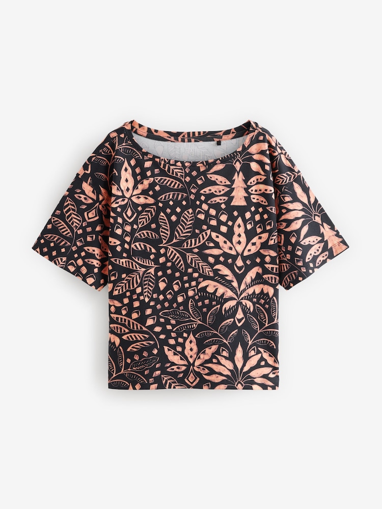 Noir/Tan - Coupe décontractée Boxy 100% Cotton Slouch Shoulder T-shirt - Image 5 of 7