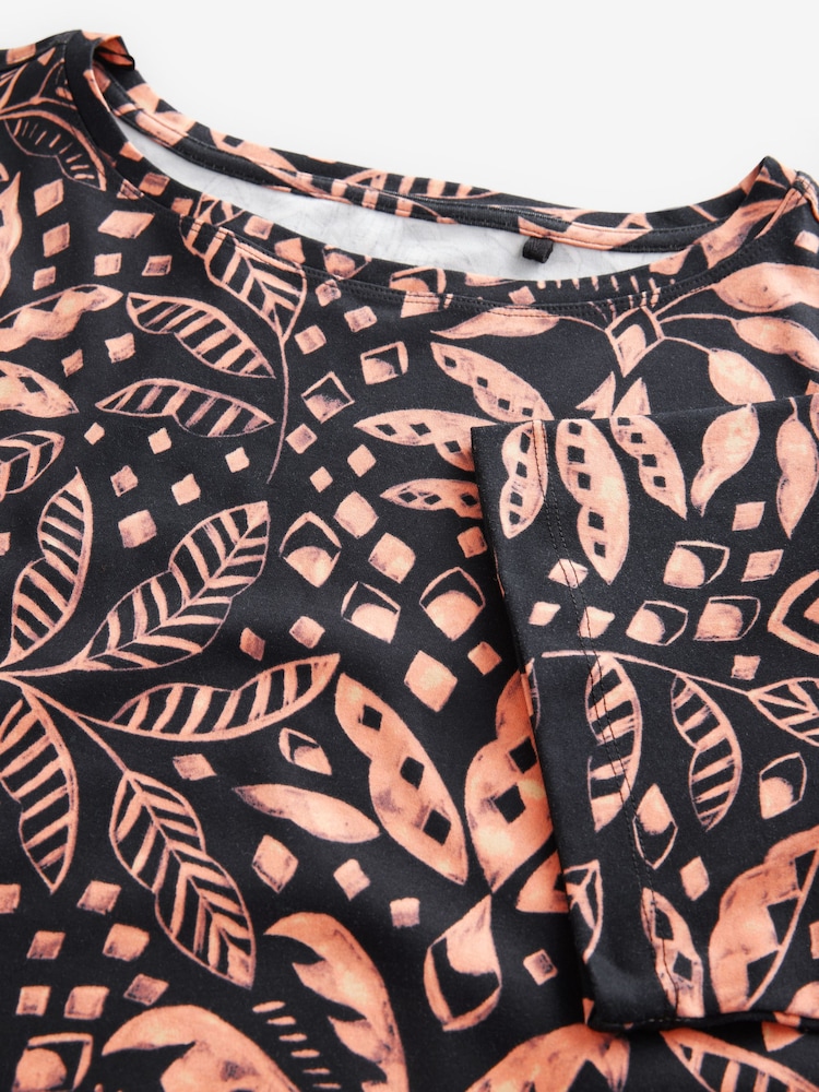 Noir/Tan - Coupe décontractée Boxy 100% Cotton Slouch Shoulder T-shirt - Image 6 of 7