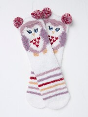 FatFace Ivory Owl Fluffy Socks - Image 1 of 2