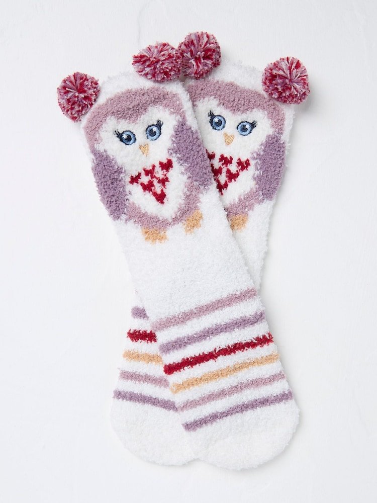 FatFace Ivory Owl Fluffy Socks - Image 1 of 2