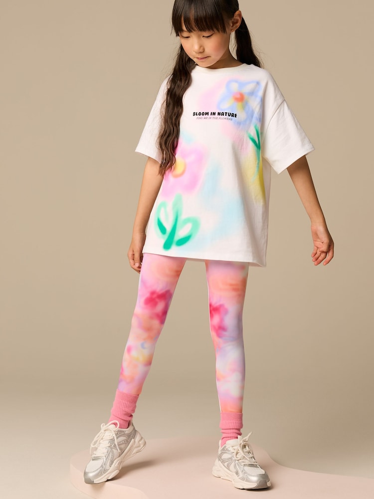 Pink Floral Graffiti T-Shirt And Sport Leggings Set (3-16yrs) - Image 1 of 9