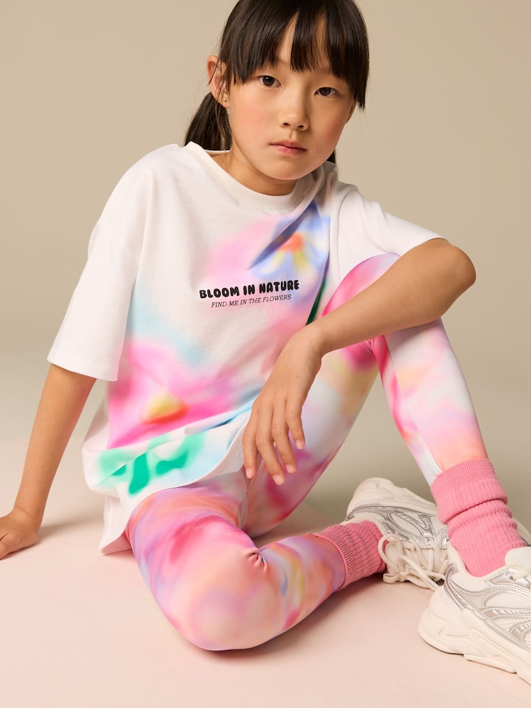 Pink Floral Graffiti T-Shirt And Sport Leggings Set (3-16yrs) - Image 2 of 9