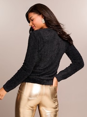 Lipsy Black Snowflake Christmas Slogan Crew Neck Knitted Jumper - Image 4 of 4