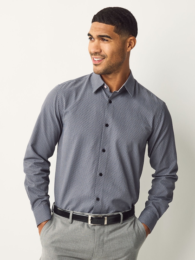 Navy Regular Fit Long Sleeve Single Cuff Textured Shirt - Image 1 of 7