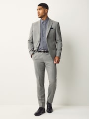 Navy Regular Fit Long Sleeve Single Cuff Textured Shirt - Image 2 of 7