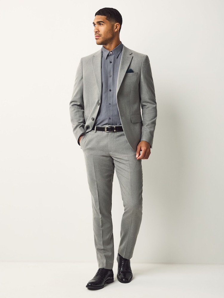 Navy Regular Fit Long Sleeve Single Cuff Textured Shirt - Image 2 of 7