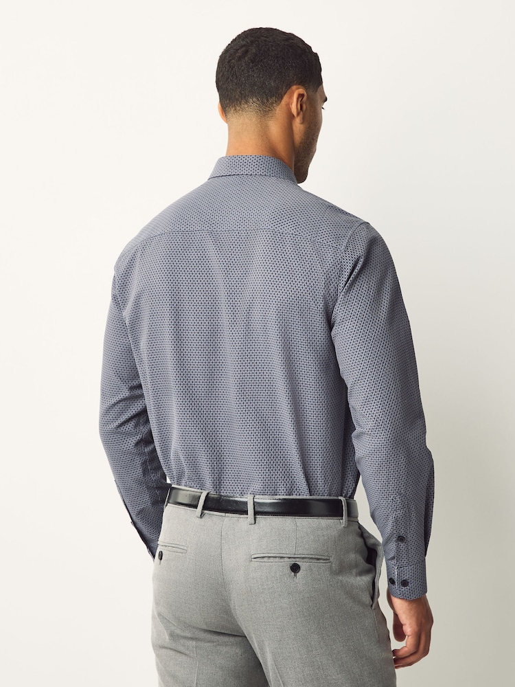 Navy Regular Fit Long Sleeve Single Cuff Textured Shirt - Image 3 of 7