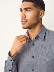 Navy Regular Fit Long Sleeve Single Cuff Textured Shirt - Image 4 of 7