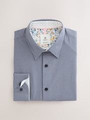 Navy Regular Fit Long Sleeve Single Cuff Textured Shirt - Image 5 of 7
