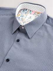 Navy Regular Fit Long Sleeve Single Cuff Textured Shirt - Image 6 of 7