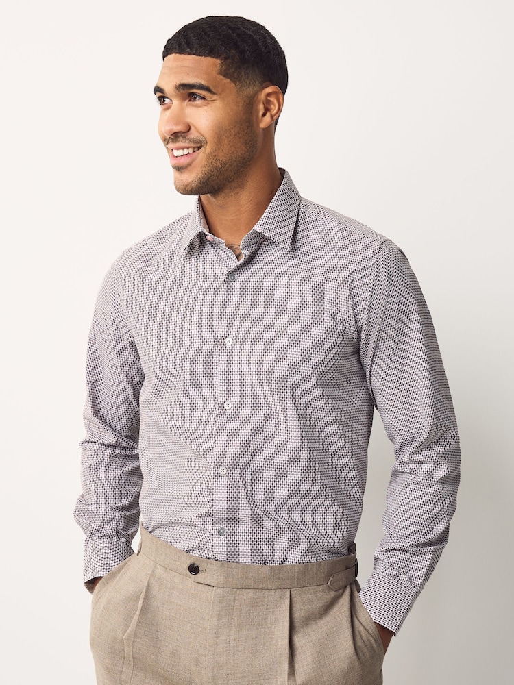 Burgundy Red Regular Fit Long Sleeve Single Cuff Textured Shirt - Image 1 of 6
