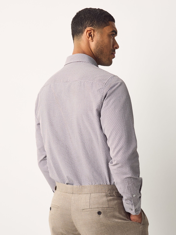 Burgundy Red Regular Fit Long Sleeve Single Cuff Textured Shirt - Image 2 of 6