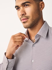 Burgundy Red Regular Fit Long Sleeve Single Cuff Textured Shirt - Image 3 of 6
