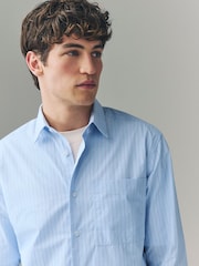 Light Blue Stripe 100% Cotton Relaxed Fit Long Sleeve Shirt - Image 1 of 7