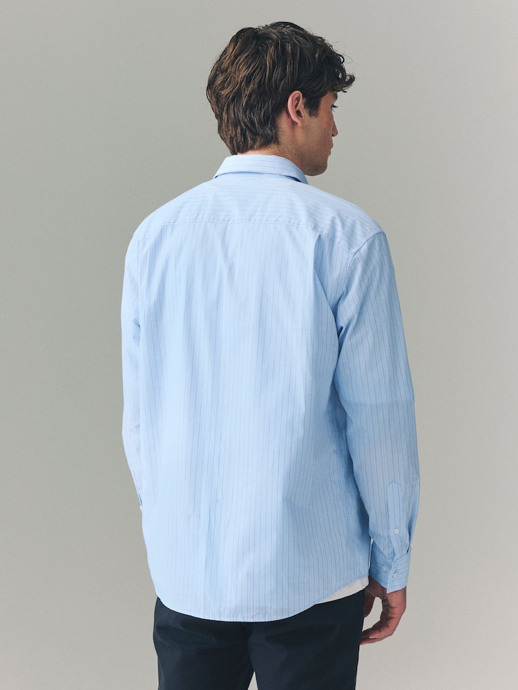 Light Blue Stripe 100% Cotton Relaxed Fit Long Sleeve Shirt - Image 4 of 7