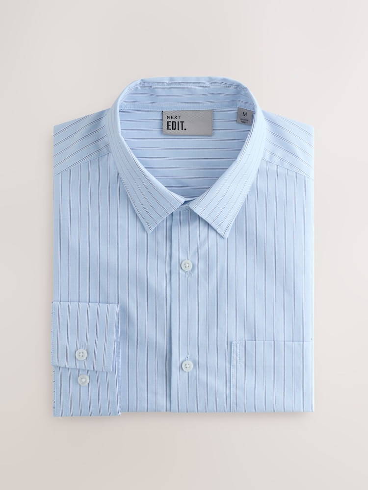 Light Blue Stripe 100% Cotton Relaxed Fit Long Sleeve Shirt - Image 5 of 7