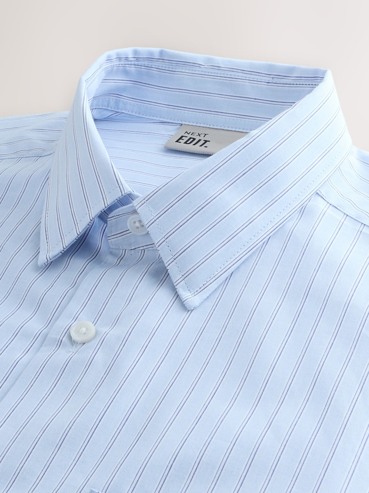 Light Blue Stripe 100% Cotton Relaxed Fit Long Sleeve Shirt - Image 6 of 7