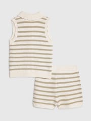River Island Cream Stripe Button Waistcoat & Short Set - Image 2 of 5