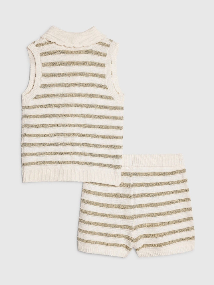 River Island Cream Stripe Button Waistcoat & Short Set - Image 2 of 5