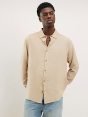 River Island Natural Long Sleeve Linen Blend Shirt - Image 1 of 4