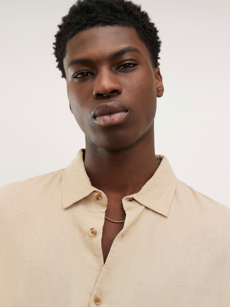 River Island Natural Long Sleeve Linen Blend Shirt - Image 2 of 4 River Island Natural Long Sleeve Linen Blend Shirt - Image 2 of 4