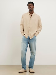 River Island Natural Long Sleeve Linen Blend Shirt - Image 3 of 4