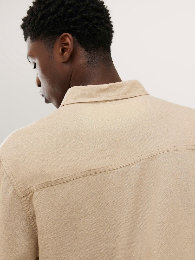 River Island Natural Long Sleeve Linen Blend Shirt - Image 4 of 4 River Island Natural Long Sleeve Linen Blend Shirt - Image 4 of 4