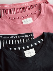 Black/Pink Stripe Short Sleeve 100% Cotton Pyjama Sets 2 Pack - Image 10 of 11