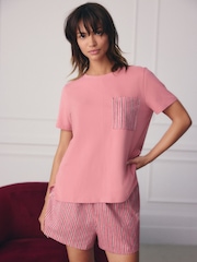 Black/Pink Stripe Short Sleeve 100% Cotton Pyjama Sets 2 Pack - Image 2 of 11
