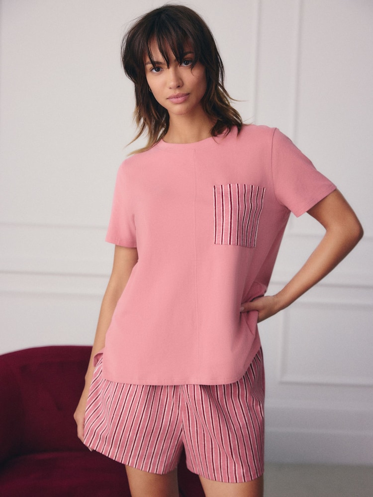 Black/Pink Stripe Short Sleeve 100% Cotton Pyjama Sets 2 Pack - Image 2 of 11