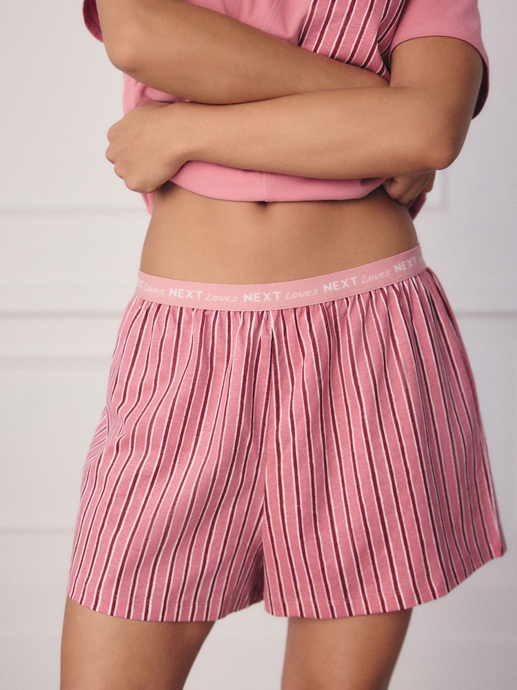 Black/Pink Stripe Short Sleeve 100% Cotton Pyjama Sets 2 Pack - Image 5 of 11