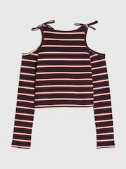 River Island Blue Stripe Cold Shoulder T-Shirt - Image 2 of 4