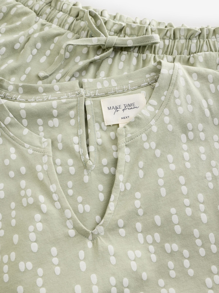 Sage Green Spot 100% Cotton Frill Vest Short Set Pyjamas - Image 9 of 9