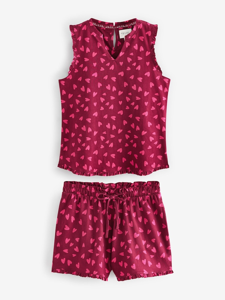Berry Heart 100% Cotton Frill Vest Short Set Pyjamas - Image 6 of 10