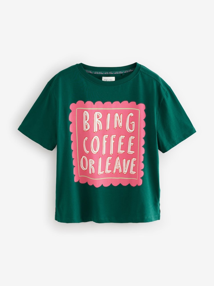 Green Coffee 100% Cotton Graphic Short Sleeve Pyjamas - Image 7 of 10