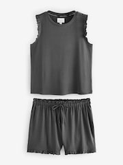 Charcoal Grey Modal Blend Frill Short Set Pyjamas - Image 6 of 10
