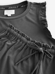 Charcoal Grey Modal Blend Frill Short Set Pyjamas - Image 9 of 10