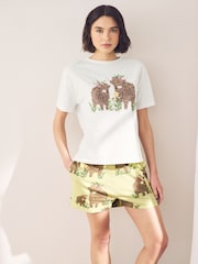 Cream/Green Hamish the Highland Cow 100% Cotton Short Sleeve Pyjamas - Image 1 of 10